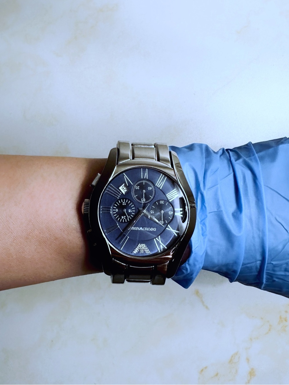 Emporio Armani Men's Watch - Blue Dial, Silver Bracelet